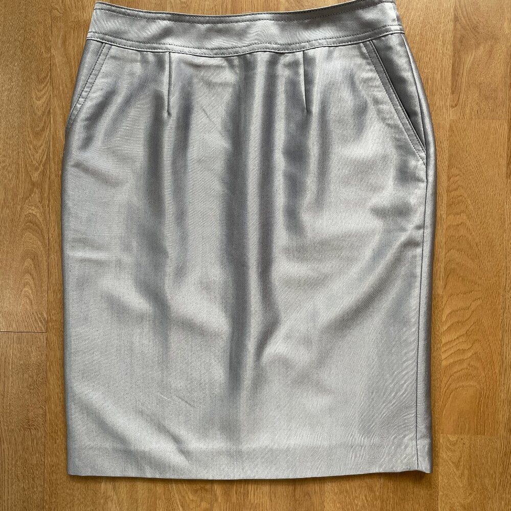 Calvin Klein shiny silver pencil skirt, soft poly-rayon blend (2P)